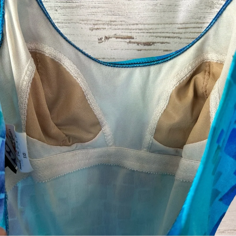 VINTAGE 80s JANTZEN Geometric Metallic Skirted One Piece Swimsuit Made in USA